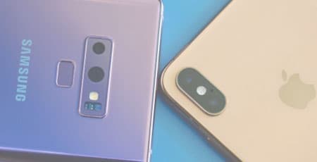 Two different models, one from Samsung and another from Apple, with the same generation and price range, displayed together